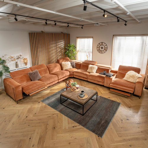 Florance 7 Seater Recliner Corner Sofa & Storage Console Burnt Orange 424x391cm