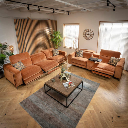 Florance Modern 3 & 2 Seater Full Recliner Sofa Set with Storage Console Burnt Orange