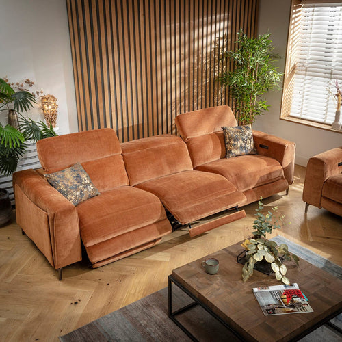 Florance Modern 3 Seater Full Recliner Sofa Burnt Orange 292x105cm