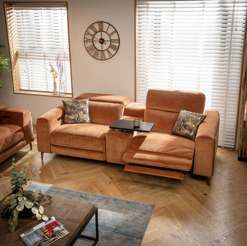 Florance Modern 2 Seater Recliner Sofa & Storage Console Burnt Orange 243x105cm