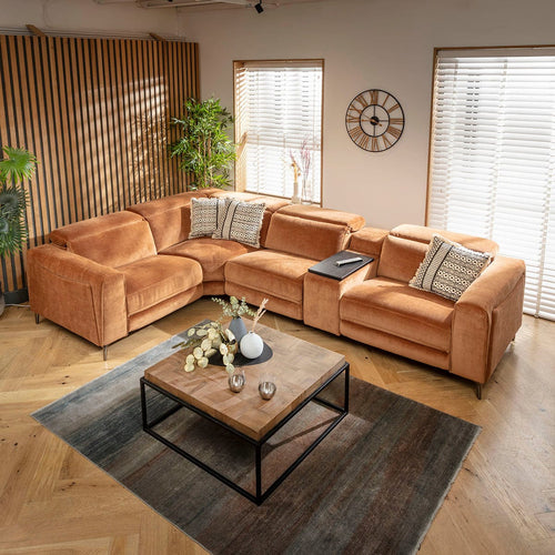 Florance 4 Seater Recliner Corner Sofa & Storage Console Burnt Orange 342x227cm