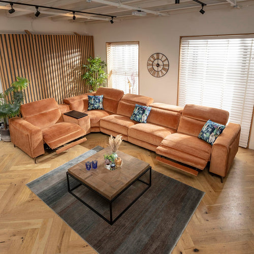 Florance 5 Seater Recliner Corner Sofa & Storage Console Burnt Orange 391x260cm