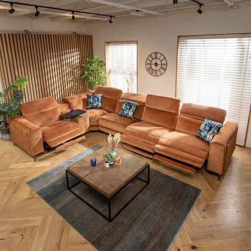Florance 5 Seater Triple Recliner Corner Sofa & Storage Console Burnt Orange 391x260cm