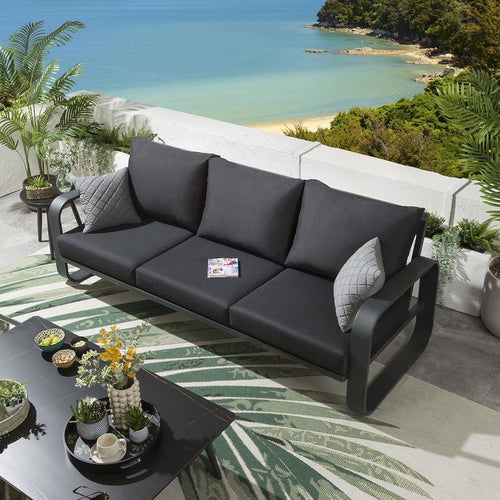 Freddy 3 Seater Outdoor Garden Sofa Charcoal 230cm