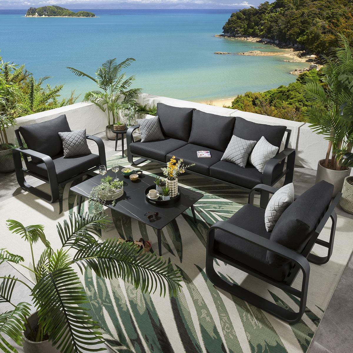 Quatropi Freddy 5 Seater Outdoor Garden Sofa & Armchair Set Charcoal