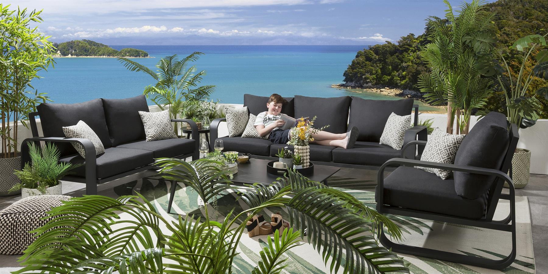 Quatropi Freddy 6 Seater Outdoor Garden Sofa & Armchair Set Charcoal
