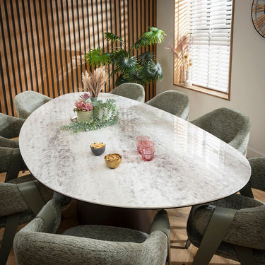 Quatropi Freya & Ashford Large 8 Seater Oval Dining Set Green & Grey Ceramic