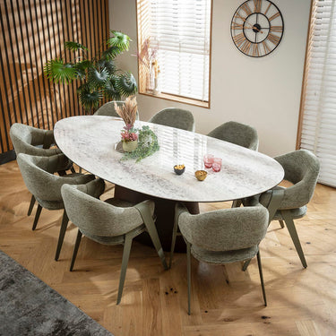 Quatropi Freya & Ashford Large 8 Seater Oval Dining Set Green & Grey Ceramic