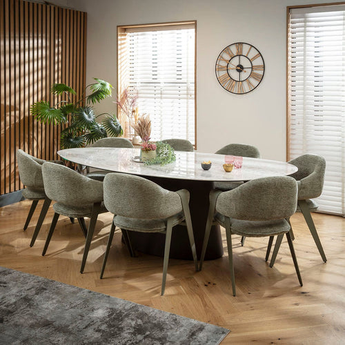 Freya & Ashford Large 8 Seater Oval Dining Set Green & Grey Ceramic