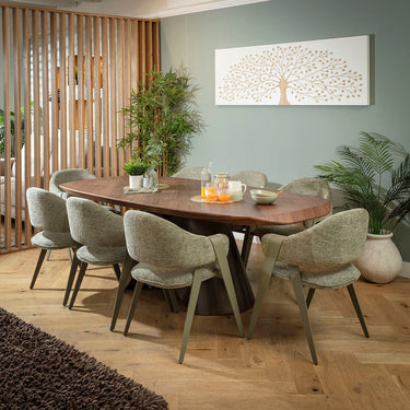 Quatropi Freya & Phoenix Large Modern 8 Seater Dining Set Green & Walnut