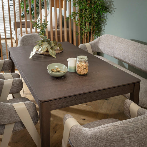 Freya & Ruben 7 Seater Extendable Bench Dining Set Grey & Brown Wood