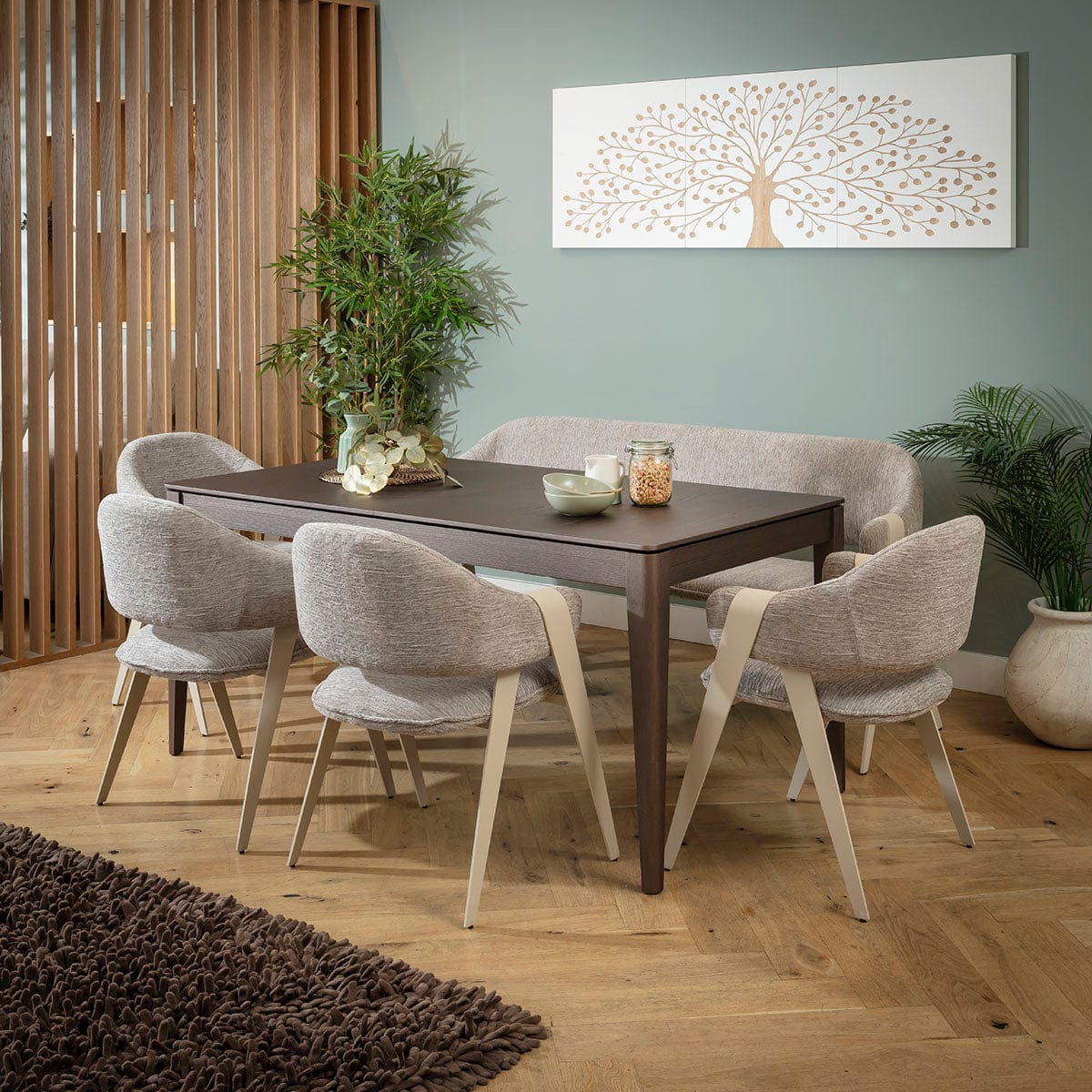 Modern 7 Seater Extendable Bench Dining Room Set Grey Brown Wood – Quatropi