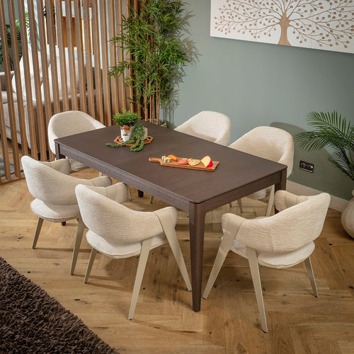 Freya & Ruben Large 6 Seater Extendable Dining Set Cream & Brown Wood