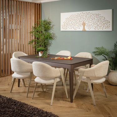 Quatropi Freya & Ruben Large 6 Seater Extendable Dining Set Cream & Brown Wood