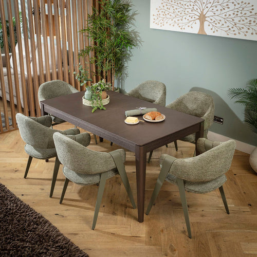 Freya & Ruben Large 6 Seater Extendable Dining Set Green & Brown Wood