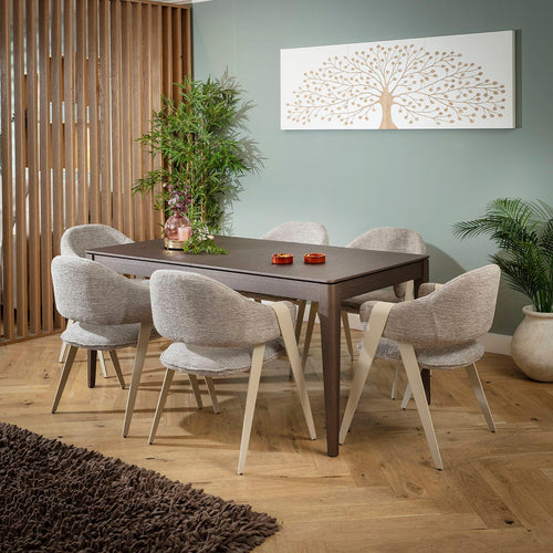 Freya & Ruben Large 6 Seater Extendable Dining Set Grey & Brown Wood