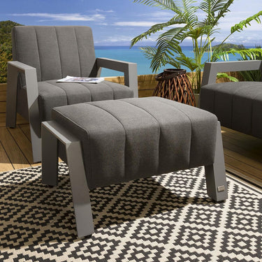 Quatropi Garden Patio Luxury Footstool Grey Alum Fabric Outdoor