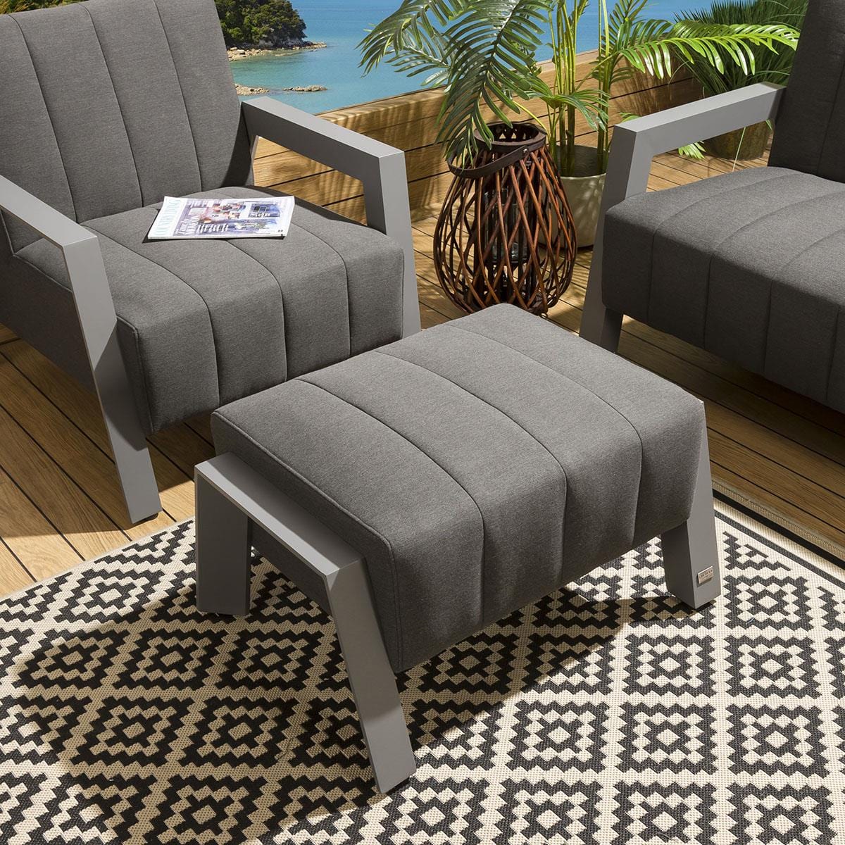 Garden Patio Luxury Footstool Grey Alum Fabric Outdoor – Quatropi