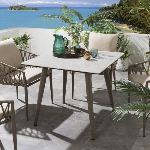 Garden Square Bistro Dining Table | Beige Aluminium & Durable Ceramic Top 90cm × 90cm