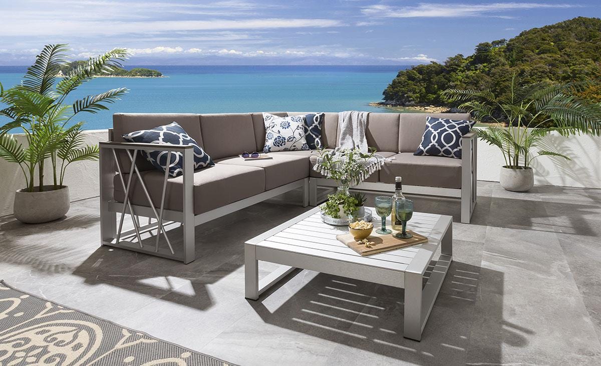 Quatropi Gorgeous 4 Seater Garden Corner Sofa Taupe + Footstool | Xanado Beach