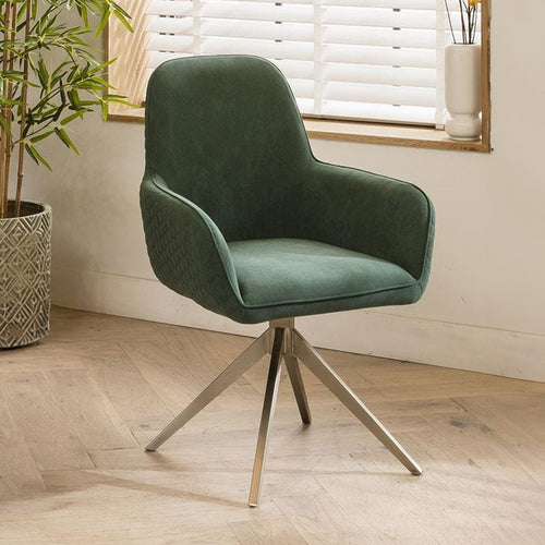 Emma Velvet Swivel Dining Chair with Arms Green