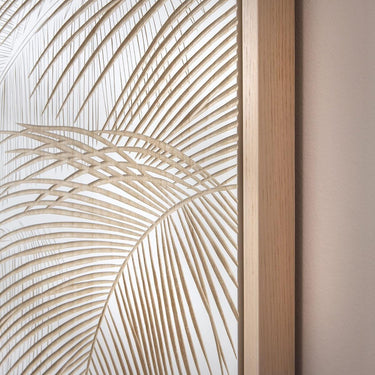 Quatropi Hand-Carved Palm Leaves Framed Wall Artwork White & Wood 80x120cm