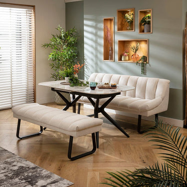 Quatropi Harvey & Conor 6 Seater Extendable Bench Dining Set Stone & White Ceramic XBT