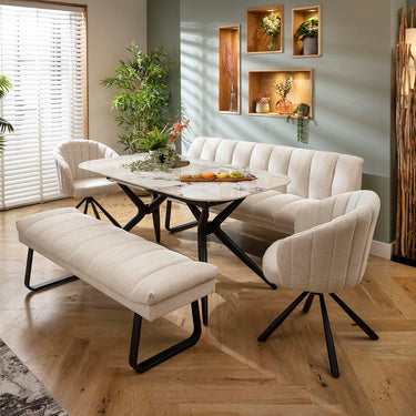 Quatropi Harvey & Conor 8 Seater Extendable Bench Dining Set Stone & White Ceramic XB2