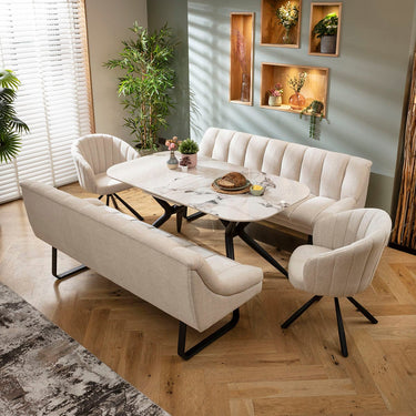 Quatropi Harvey & Conor 8 Seater Extendable Bench Dining Set White Fabric & Ceramic SB2
