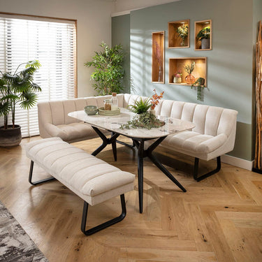 Quatropi Harvey & Conor 8 Seater Extendable Corner Bench Dining Set White Fabric & Ceramic RBB