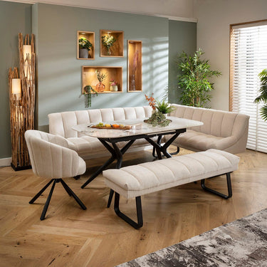 Quatropi Harvey & Conor 9 Seater Extendable Corner Bench Dining Set White Fabric & Ceramic LBB1