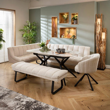 Quatropi Harvey & Conor 9 Seater Extendable Corner Bench Dining Set White Fabric & Ceramic RBB1