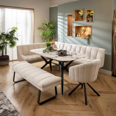 Quatropi Harvey & Conor 9 Seater Extendable Corner Bench Dining Set White Fabric & Ceramic RBB1