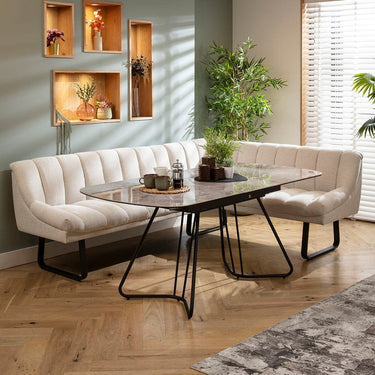 Quatropi Harvey & Deco 5 Seater Extendable Corner Bench Dining Set Stone & Grey Ceramic LT