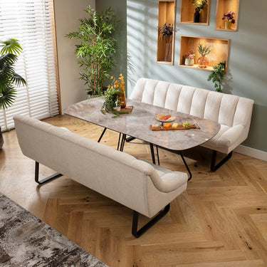 Quatropi Harvey & Deco 6 Seater Extendable Bench Dining Set Stone & Grey Ceramic SBT
