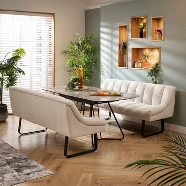 Quatropi Harvey & Deco 6 Seater Extendable Bench Dining Set Stone & Grey Ceramic SBT