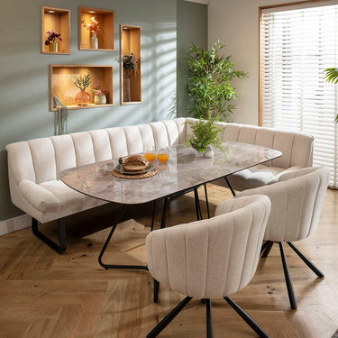 Quatropi Harvey & Deco 7 Seater Extendable Corner Bench Dining Set Stone & Grey Ceramic L2