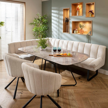 Quatropi Harvey & Deco 7 Seater Extendable Corner Bench Dining Set Stone & Grey Ceramic R2