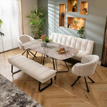 Quatropi Harvey & Deco 8 Seater Extendable Bench Dining Set Stone & Grey Ceramic XB2