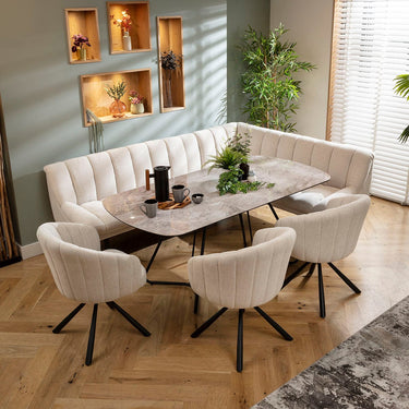 Quatropi Harvey & Deco 8 Seater Extendable Corner Bench Dining Set Stone & Grey Ceramic L3