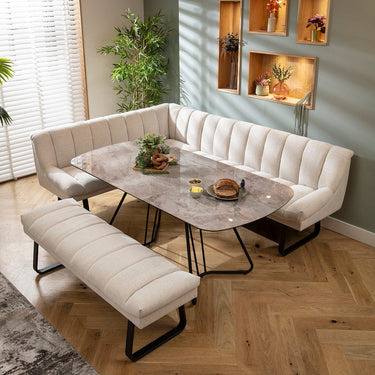 Quatropi Harvey & Deco 8 Seater Extendable Corner Bench Dining Set Stone & Grey Ceramic LBB