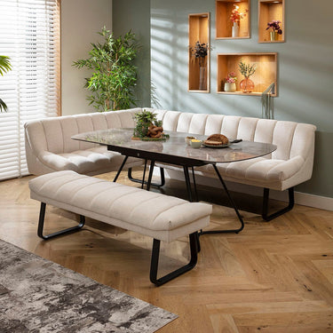 Quatropi Harvey & Deco 8 Seater Extendable Corner Bench Dining Set Stone & Grey Ceramic LBB