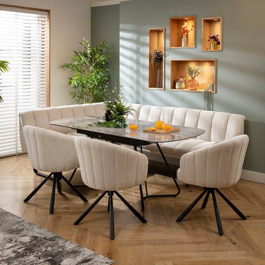 Quatropi Harvey & Deco 8 Seater Extendable Corner Bench Dining Set Stone & Grey Ceramic R3