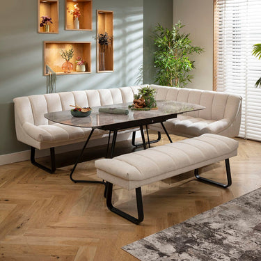 Quatropi Harvey & Deco 8 Seater Extendable Corner Bench Dining Set Stone & Grey Ceramic RBB