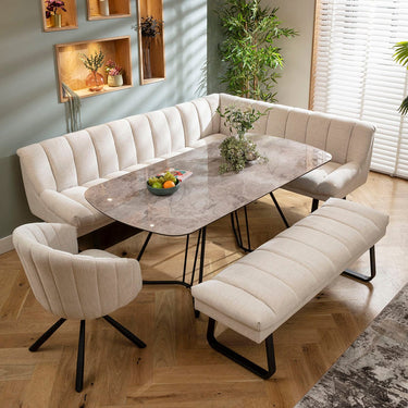 Quatropi Harvey & Deco 9 Seater Extendable Corner Bench Dining Set Stone & Grey Ceramic LBB1