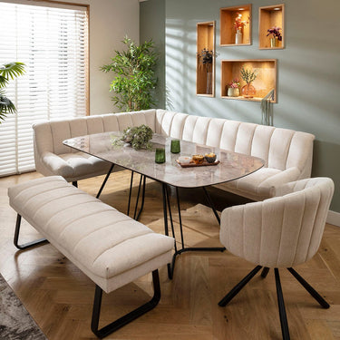 Quatropi Harvey & Deco 9 Seater Extendable Corner Bench Dining Set Stone & Grey Ceramic RBB1