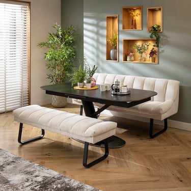 Quatropi Harvey & Vertex 6 Seater Extendable Bench Dining Set Stone & Black Ceramic XBT
