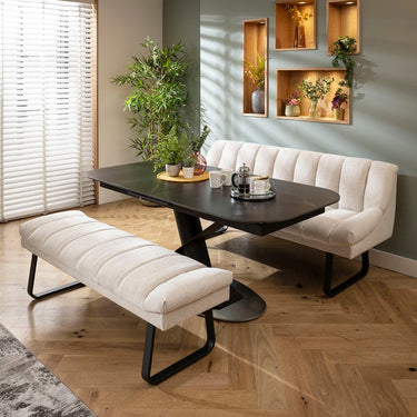 Quatropi Harvey & Vertex 6 Seater Extendable Bench Dining Set Stone & Black Ceramic XBT