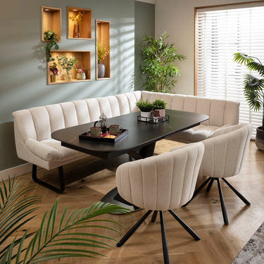 Quatropi Harvey & Vertex 7 Seater Extendable Corner Bench Dining Set Stone & Black Ceramic L2