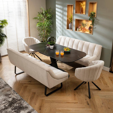 Quatropi Harvey & Vertex 8 Seater Extendable Bench Dining Set Stone & Black Ceramic SB2